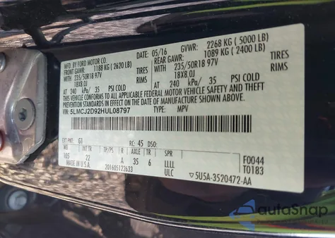 2017 Lincoln Mkc Select z USA, uszkodzony, nr VIN 5LMCJ2D92HUL08797